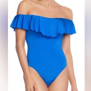Trina Turk Monaco Ruffle Top Swimsuit size 14 Royal Blue